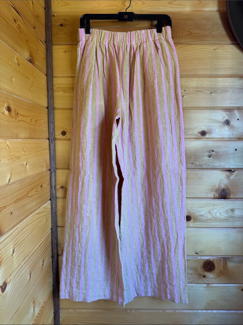 Zara Pink and Tan Striped Wide Leg Linen Pants